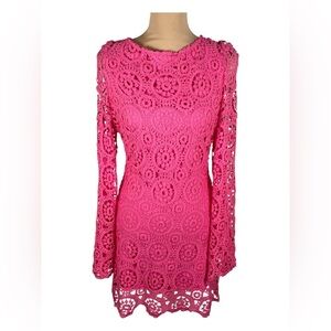 Seven Wonders Elegant Vibrant‎ Pink Crochet Lace Pattern Dress SZ 8